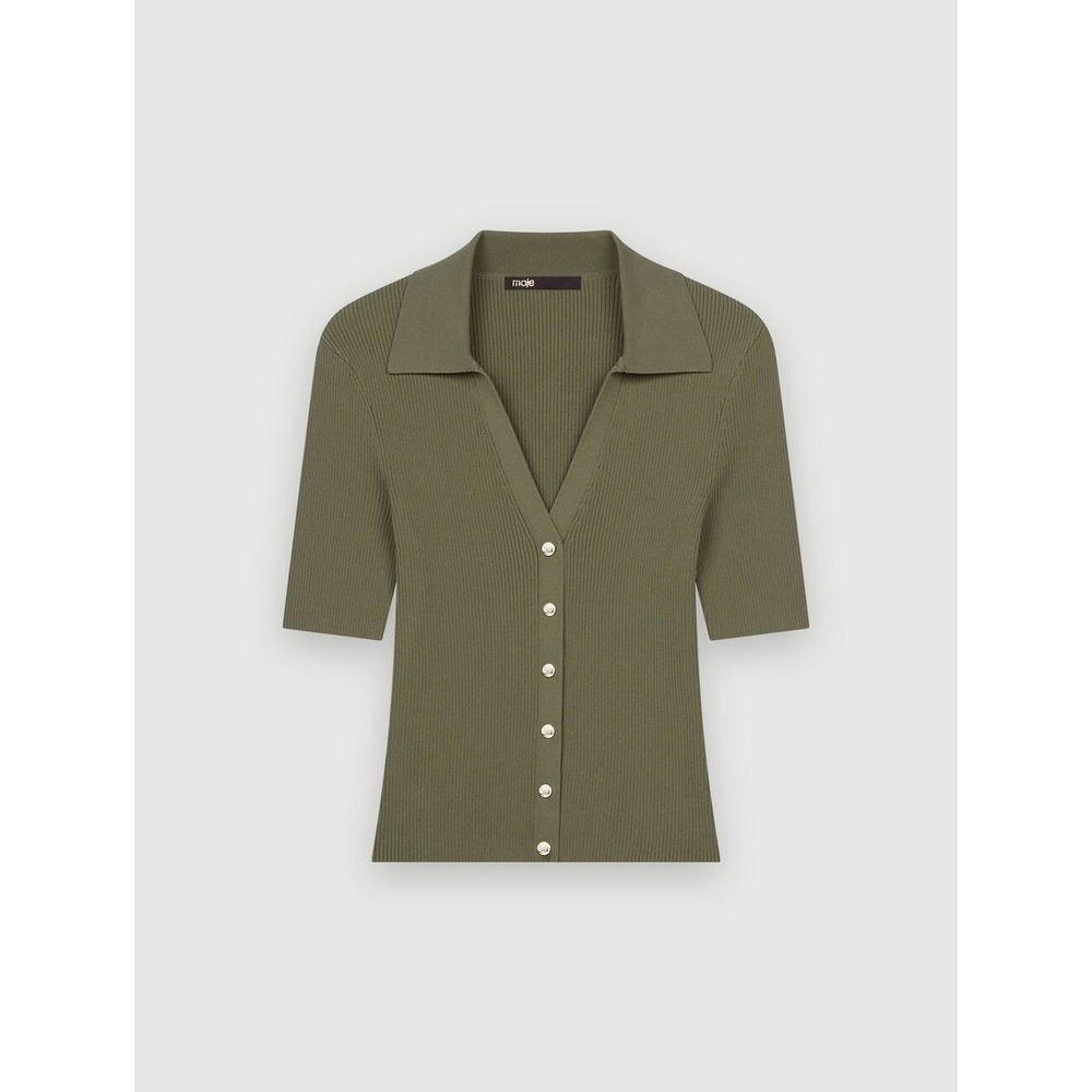Maje‎ Mimosally Rib Short Sleeve Button Up Sweater